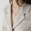 Strands Strings ANDYWEN 925 Sterling Silve Gold Cross Oval Double Pendent Long Chain Necklace Collar European Rock Punk Thicker Big Jewelry 230729