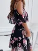 Basic Casual Jurken Sexy Spaghetti Band Dames Jurk Zomer Bloemenprint Off Shoulder Zonnejurk Elegante Chiffon A-lijn Strand Boho Jurken Vestidos 230729