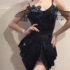 Abbigliamento da palcoscenico Donna Abbigliamento da ballo latino Top con frange Gonna nera Costume da ballo per adulti Pratica SL8791