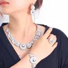 Necklace Earrings Set 4Pcs Round Shiny CZ Zirconia Ring Bracelet Sets For Women Wedding Bridal Dress Engagement Luxury Fine Jewellry