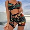 Sexy Ondergoed Nieuwe Stijl Plezier Driedelige Set Streep Multi Color Splice Outdoor Strand Leisure Riem Stalen Ring 230731