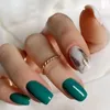 Uñas postizas, herramientas de belleza a la moda, 24 Uds., uñas postizas de Ballet, longitud media cuadrada, hojas de oro verde oscuro, plumas acrílicas, arte portátil fresco