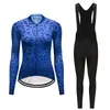 Yarış Setleri Kadın Mavi Bisiklet Giysileri Seti 2023 Sonbahar Yol Bisikleti Jersey Bib Pantolon Mallot MTB Bisiklet Kıyafetleri Bayanlar Trrisuit Sport Suit Kiti
