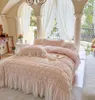 Beddengoed Sets Waterval Ruffle Kant Dekbedovertrek Set Katoen Franse Rose Chic Bruiloft Prinses Met Laken 2 Kussenslopen