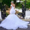 Afrikanische Plus Size Brautkleider mit einer Schulter Perlen Meerjungfrau Brautkleider Robe de Mariee Perlen Kristalle Trompete Braut Dres2890