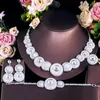 Necklace Earrings Set 4Pcs Round Shiny CZ Zirconia Ring Bracelet Sets For Women Wedding Bridal Dress Engagement Luxury Fine Jewellry