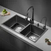 Évier de cuisine noir vidange acier inoxydable bien rangé mitigeur de salle de bain robinets Double évier de cuisine filtre Fregadero Cocina accessoires de cuisine