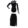 Bühne tragen Erwachsene Latin Dance Kostüm Schwarz Spitze Top Fransen Röcke Für Frauen Kleidung Leistung SL8216