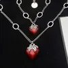 Vrouwen 925 Zilveren Sieraden Set Aardbei Rood Emaille Hart Liefde Hanger Ketting Armband Oorbellen Classy Trendy Party Hoofdtooi