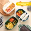 Lunchlådor 2 lager kan värmas upp i mikrovågsugn Portable Student Box med gaffelskedläckofast tjockare PP -plast Split 230731