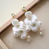 Dangle Earrings Porcelain Flower Bridal Pearls Wedding Jewelry Gold Silver Color Handmade Women Drop Earring