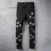 Jeans Cool Style Luxury Fashion Embroidered Patches Denim Ripped Biker Black Blue Men Slim Pencil Jean Slim Fit TR3Q