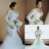 2021 플러스 사이즈 아랍어 Aso eBi 레이스 구슬 인어 웨딩 드레스 깎아 지른듯한 목이 긴 소매 빈티지 신부 드레스 ZJ566300Q