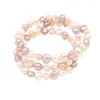 Strand 3 ROWS 7-8mm Natural White Pink Purple Baroque Potato Pearl Stretch Bracelet 7"