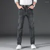 Jeans da uomo 2023 Brand Fit Straight Blue e Black Denim Classic Business Casual Office Fashion Pantaloni slim