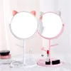 Wall Stickers 360° Rotation Makeup Mirror With Jewelry Rack Holder Table Countertop Base Use for Bathroom Cute Cat Ear Desk Cosmetic Mirrors 230731