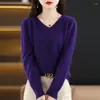 Women's Sweaters Flat V-neck Mink Cashmere Sweater Autumn/winter 2023 Knitted Loose Pullover Commuter Basic Knit Top