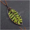 Naszyjniki wiszące liść reiki leczenie kamienie 7 czakra kryształ drzewa życia kolorf naturalne liście kamieni szlachetnych