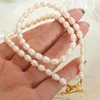 Chains Japanese And Korean Small Fresh Geometric OT Buckle Freshwater Pearl Bracelet Necklace Set Two-Piece Fashion Jewelry Gift