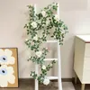 Flores decorativas, guirnalda colgante Artificial de rosas, hojas de seda, vid de ratán para el hogar, arco de boda, decoración para fiesta de Navidad, plantas de hiedra