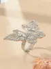 Cluster Rings Romantic Silver Color Metal Crystal Bdutterfly Open For Women Girl Korean Cocktail Midi Finger Wedding Party Jewelry