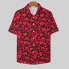 Chemises décontractées pour hommes chemise imprimée coeurs rouges Saint Valentin vacances ample hawaïen Vintage Blouses manches courtes graphique vêtements surdimensionnés