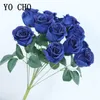 Ghirlande di fiori decorativi 12 teste Royal Blue Bouquet floreale di rose artificiali Simulazione Seta finta Home Decorazioni per la tavola della festa nuziale 230731