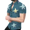 Camisas casuais masculinas Camisas da moda Camisetas estampadas em 3D Padrão de pentagrama Manga curta Tops simples Roupas masculinas de verão Lapela havaiana