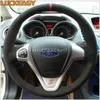 Coprivolante per auto cucito a mano in pelle scamosciata nera per Ford Fiesta ST ESCORT EcoSport209v