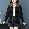 Women's Fur Faux Autumn Winter Short Thick Mother's Coat Plaid Collar Jacket Imitation Mink Fleece Middle Old Age Flip LA HKD230727