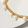 Ins Net Red New 18k Gold Plated 316l Stainless Steel Anklet Figaro Pearl Pendant