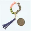 Keychains Lanyards Sile Key Ring Armband för Women Pärled Wristlet Keychain House Car Keys Rings Holder With Tassel Wood Pärlor Keyr Otefm