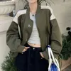 Женские куртки Deeptown Vintage Harajuku Green Zip Bomber Женский корейский стиль уличная одежда 90 -х