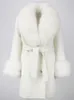 Kvinnors päls faux päls Ofbuy 2023 New Fashion Winter Jacka Women Real Fur Coat Natural Wool Blends Cashmere Double Breasted Belt Overcoat Streetwear HKD230727