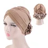 New Women Big Flower Turban Cap Forehead Crossing Bottoming Cap Muslim Instant Hijabs Scarf Islamic Bonnet Hat Chemo Beanie Hat