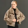 Women Blends Jxwatcher Cashmere Coat with Big Real Fur Collar Winter Jacket Pocket Full Sleeve Cropped Outerwear Streetwear 230729