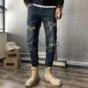 Dżinsy męskie dżinsy męskie moda szczupła prosta letnia dziura bar Casual Pants designer spodnie dżinsy streetwearne motocyklowe ubrania punkowe J230728