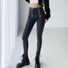 Kvinnors jeans 2023 Autumn Winter Women High midja Mamma Vintage Black Blue Skinny Pencil Pants Streetwear Denim Trousers Buttons kläder