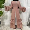 Etniska kläder veckade Abayas för kvinnor Dubai Open Abaya Turkiet Hijab Muslim Kimono Femme Musulmane Long Arabic Dress Pakistani Islam