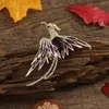 Brooches High Quality Phoenix Brooch Exquisite Rhinestone Hundred Birds Facing LongTail Color Painted Oil Suit