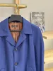 Mens Woolen Coats Autumn loro piana Leisure Blue Plaid Silk Cotton Long Coats