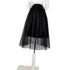 スカート2023夏のトレンド韓国服ファッションビンテージシックでエレガントなハイウエストロングミディゴシックブラックスカート格子縞のチュール