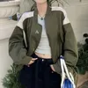 Женские куртки Deeptown Vintage Harajuku Green Zip Bomber Женский корейский стиль уличная одежда 90 -х