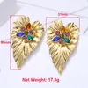 Stud Earrings 24K Gold Plated Colorful Stone Leaf Bohemian For Women Cubic Zirconia Fashion Jewelry Daily Wear