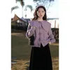 Women's Knits Autumn Winter Design Sense Purple Doll Collar Sweater Coat Dames Los buiten om lange mouwen gebreid vest te dragen