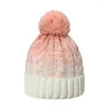 Bérets Version coréenne épaississement en peluche en plein air garder au chaud femmes bonnet boule de fourrure dégradé couleur automne hiver pompon chapeau tricoté