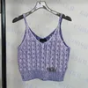 Regatas de tricô femininas Sexy Cropped T Shirt Roxo Tops Metal Logo Camisoles Coletes Decote em V Roupas Femininas