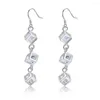 Dos Boucles D'oreilles En Argent Sterling 925 Bijoux De Mode Femme Élégante Cristal Treillis Goutte Long Trendsetter Cadeaux De Noël