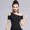 Stage Wear Solid Color Cabaret Tops Dance Sports Costume Women Latin Woman Short Sleeve Samba Standard Dances Off Shoulder T-shirt