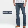 Män jeans herrar boot cut jeans något blossed smal passform blå svart byxor designer klassisk manlig stretch denim byxor 230729